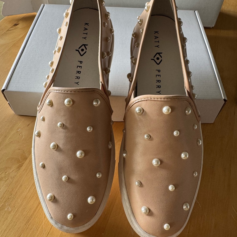 Katy Perry Collections Women's “Matilda” Tan Pearl Embellished Slip-On Shoes